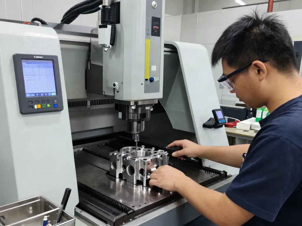 CNC stainless steel parts suppliers workshop with technician operating precision machinery.